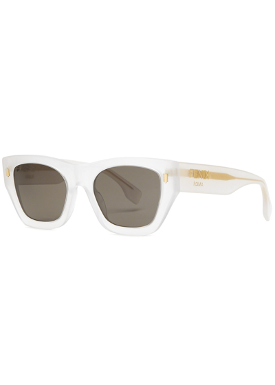 Fendi Roma Rectangle-frame Sunglasses In White