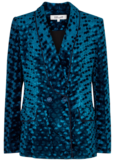 Diane Von Furstenberg Chiana Leopard-print Velvet Blazer In Blue