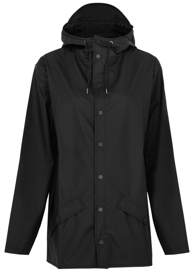 Rains Hooded Rubberised Jacket In Black