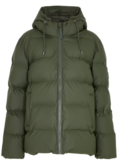 Rains Quilted Rubberised Jacket In Dark Green