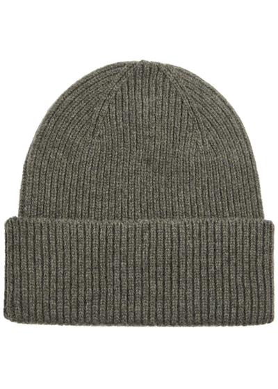 Colorful Standard Ribbed Wool Beanie In Olive