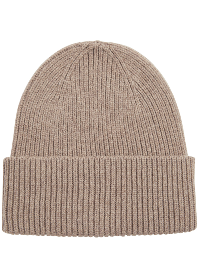 Colorful Standard Ribbed Wool Beanie In Taupe