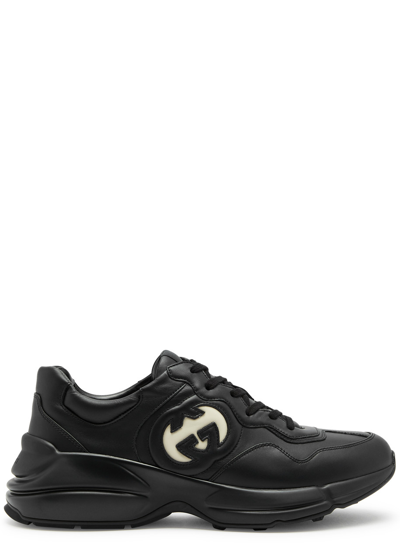 Gucci Rhyton Gg Leather Trainers In Black
