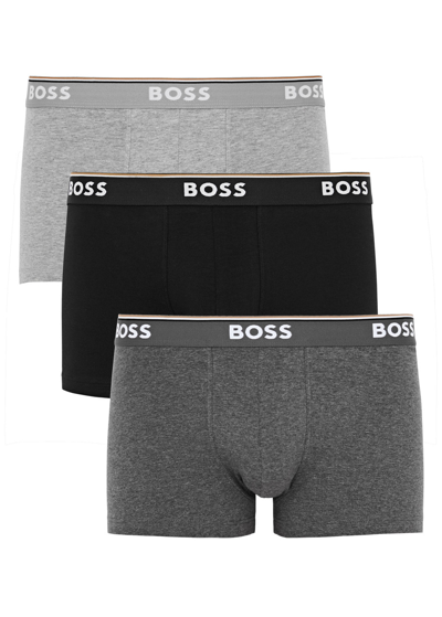 Hugo Boss Stretch-cotton Boxer Trunks In Grey