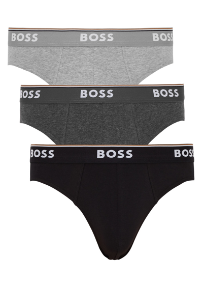 Hugo Boss Boss Power Stretch-cotton Briefs In Grey