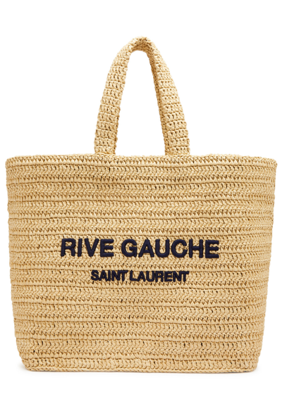 Saint Laurent Rive Gauche Raffia Tote, Raffia Bag, Natural In Burgundy