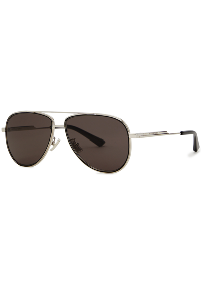 Bottega Veneta Aviator-style Sunglasses, Sunglasses, Gold, Metal In Grey