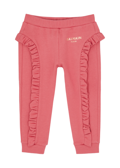 Balmain Babies' Kids Logo-print Cotton Sweatpants (12-36 Months) In Pink
