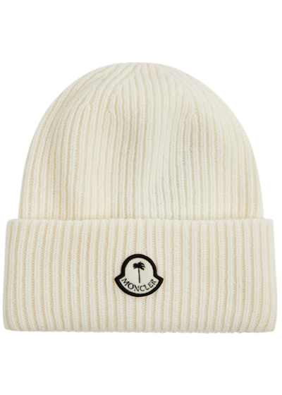 Moncler Genius 8 Moncler Palm Angels Ribbed Wool Beanie In Cream