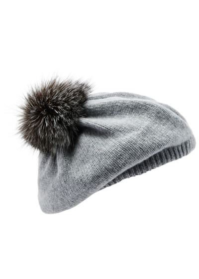 Inverni Pompom Wool And Cashmere-blend Beret In Light Grey