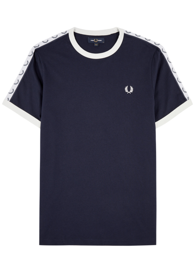 Fred Perry Logo-tape Cotton T-shirt In Navy