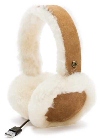 Ugg Shearling Trimmed Suede Bluetooth Earmuffs, Hats, Beige, Lining