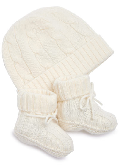 Ralph Lauren Babies' Polo  Kids Cable-knit Cashmere Socks And Hat Set In White