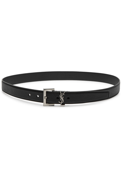 Saint Laurent Logo Leather Belt In Black
