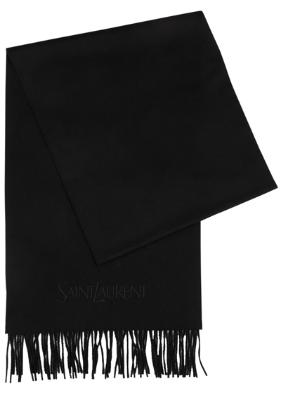 Saint Laurent Logo-embroidered Cashmere Scarf In Black
