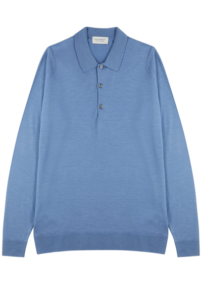 John Smedley Belper Wool Polo Shirt In Blue