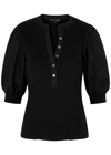 Veronica Beard Coralee Puff-sleeve Stretch Cotton Top In Black