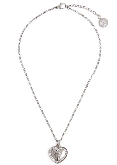 Versace Kids Medusa Crystal-embellished Heart Necklace In White