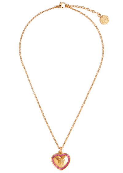 Versace Kids Medusa Crystal-embellished Heart Necklace In Gold