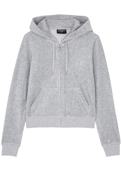 Juicy Couture Classic Dressing Gownrtson Hooded Velour Sweatshirt In Grey