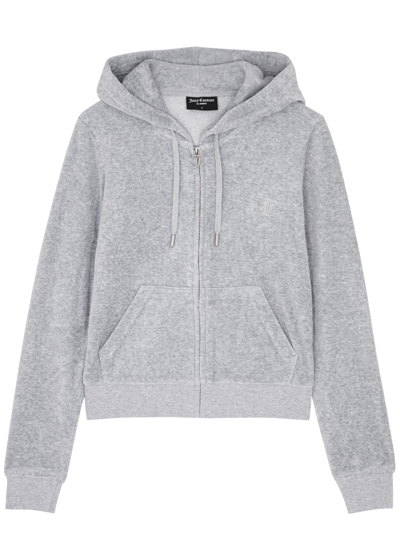 Juicy Couture Classic Robertson Hooded Velour Sweatshirt In Grey