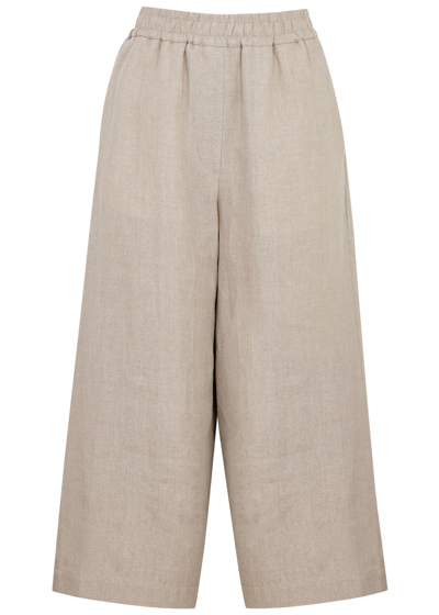 Loewe Cropped Linen Trousers In Brown