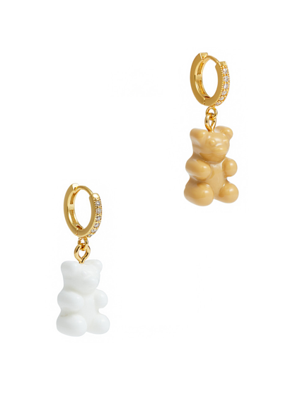 Crystal Haze Nostalgia Bear 18kt Gold-plated Hoop Earrings In White