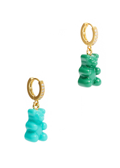 Crystal Haze Nostalgia Bear 18kt Gold-plated Hoop Earrings In Green