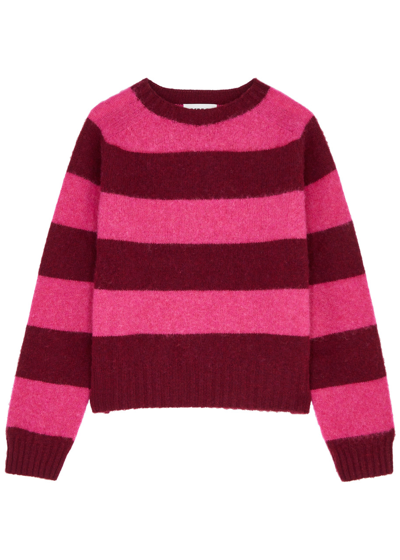 Ymc You Must Create Jets Striped Wool Jumper In Burgundy