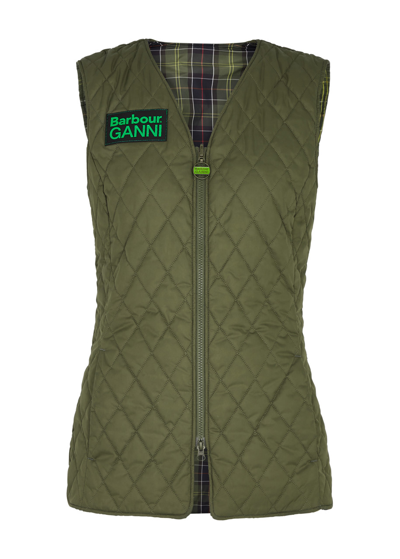 Barbour X Ganni Betty Reversible Quilted Shell Gilet In Green