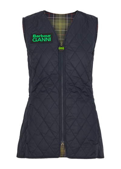Barbour X Ganni Betty Reversible Shell Gilet In Blue