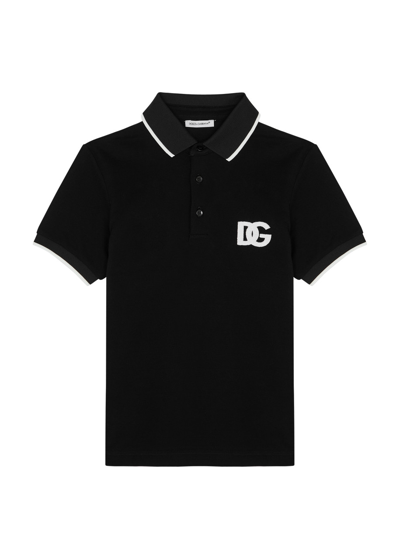 Dolce & Gabbana Kids Logo-embroidered Piqué Cotton Polo Shirt In Black