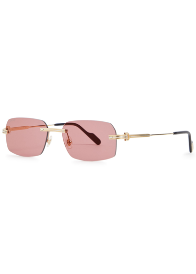 Cartier Signature C De  Rectangle-frame Sunglasses In Pink
