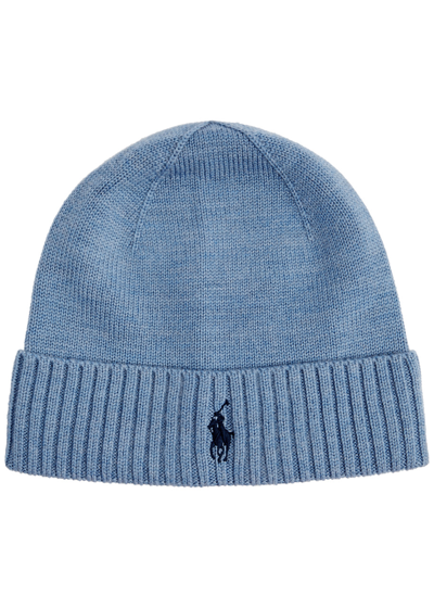 Polo Ralph Lauren Logo-embroidered Wool Beanie In Light Blue
