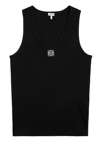 Loewe Logo-embroidered Stretch-cotton Tank In Black