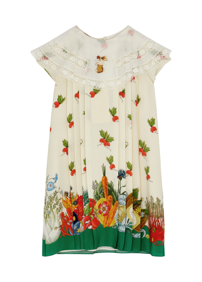 Gucci Kids Printed Pleated Silk Dress In Multi