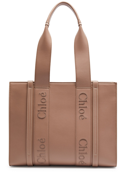 Chloé Woody Medium Leather Tote, Leather Bag, Pink