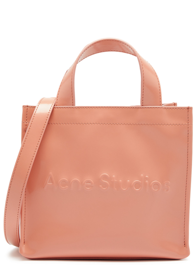 Acne Studios Logo Mini Patent Faux Leather Tote In Pink