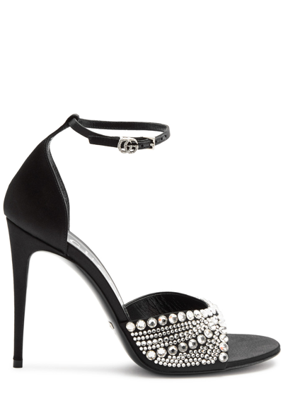 Gucci Isle 110 Embellished Satin Sandals In Black