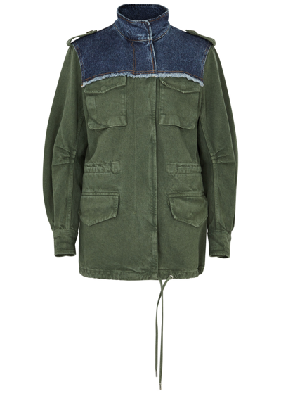 Chloé Chloe Panelled Cotton-blend Jacket In Green