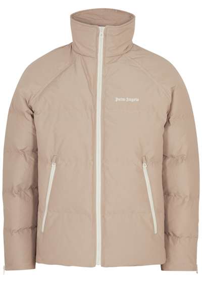 Palm Angels Logo-embroidered Padded Jacket In Beige