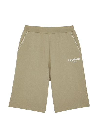 Balmain Kids Logo-embroidered Cotton Shorts (12-14 Years) In Green