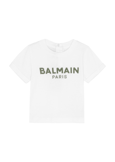 Balmain Kids Logo-embroidered Cotton T-shirt (6 Months) In White