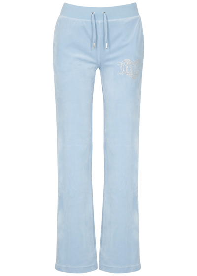 Juicy Couture Del Ray Embellished Velour Sweatpants In Light Blue
