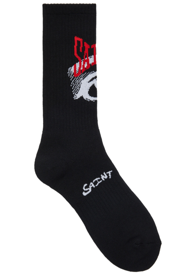 Saint Mxxxxxx Intarsia-knit Ankle Socks In Black