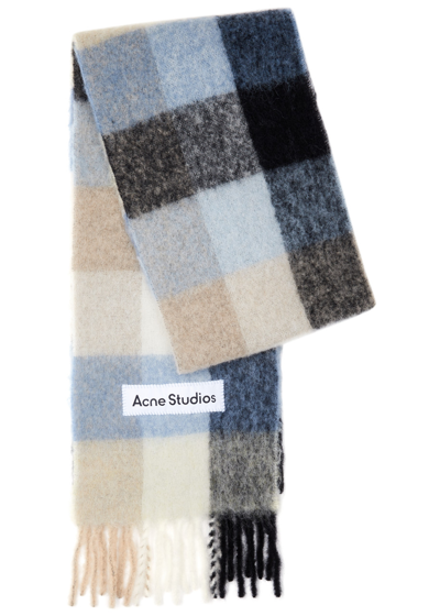 Acne Studios Vally Checked Alpaca-blend Scarf In Blue