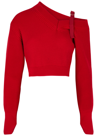 Jacquemus La Maille Seville Cropped Stretch-wool Jumper In Red