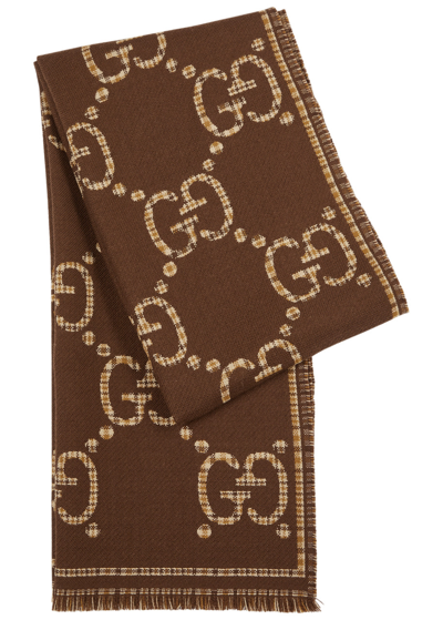 Gucci Gg-jacquard Wool Scarf In Burgundy