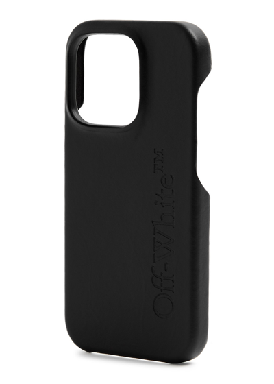 Off-white Bookish Leather Iphone 14 Pro Case In Black