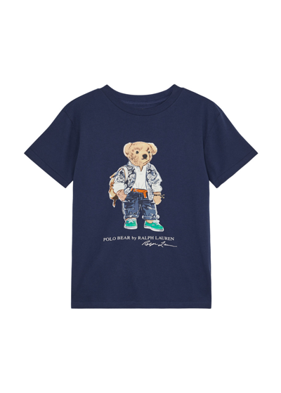 Ralph Lauren Polo  Kids Bear-print Cotton T-shirt In Blue